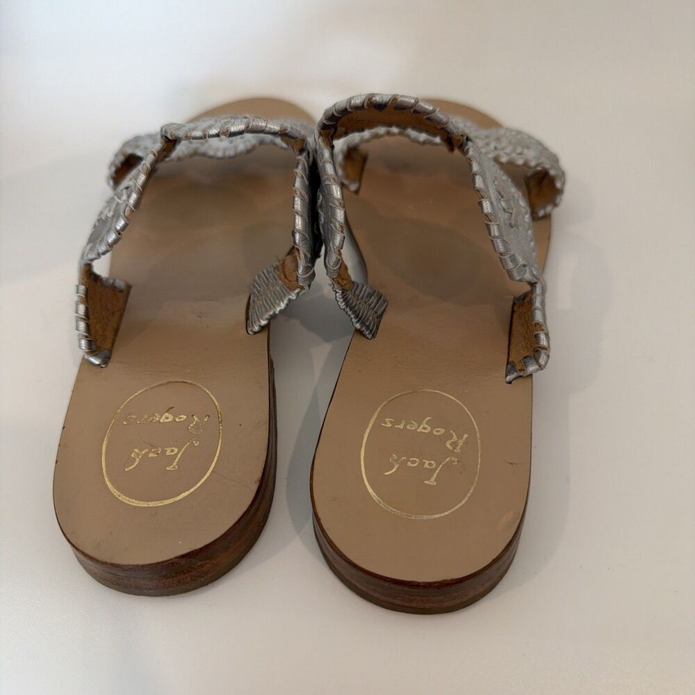 Jack Rogers Womens  Sz 10 Lauren Sandals Silver Leather EUC - Picture 5 of 12